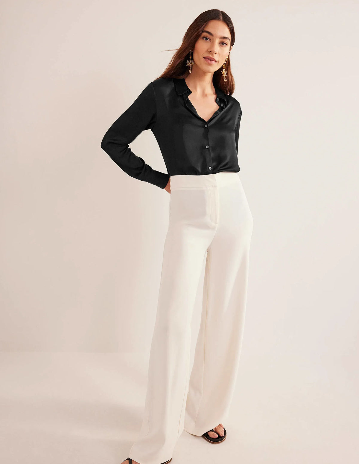 Relaxed Satin Shirt-Black
