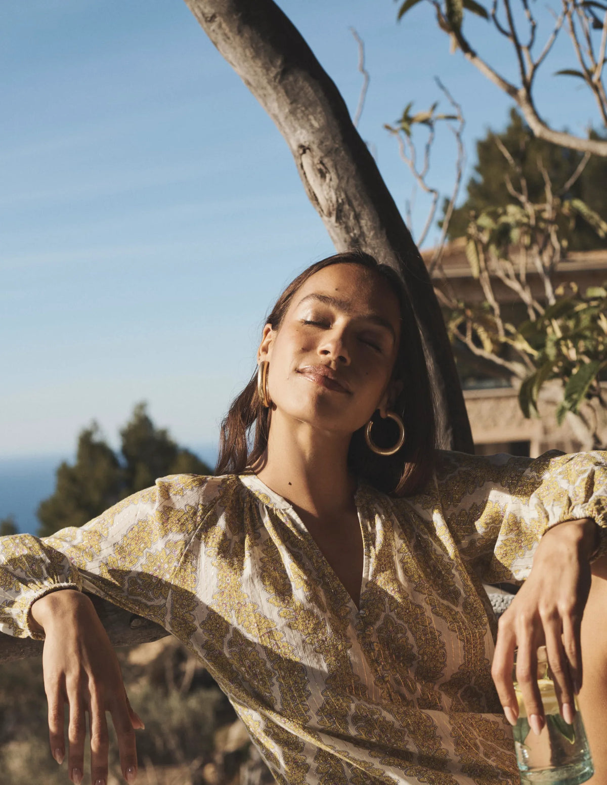 Printed Notch-Neck Sparkle Top-Pineapple, Botanic Wreath