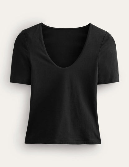 Double Layer Short Sleeve Top-Black