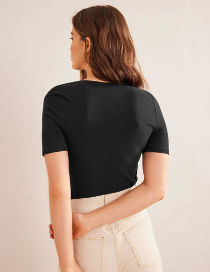 Double Layer Short Sleeve Top-Black