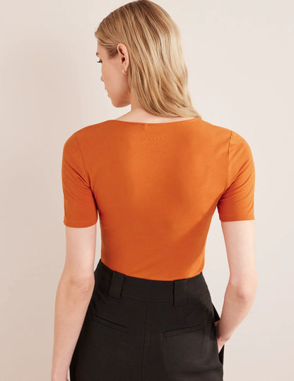 Double Layer Short Sleeve Top-Rust