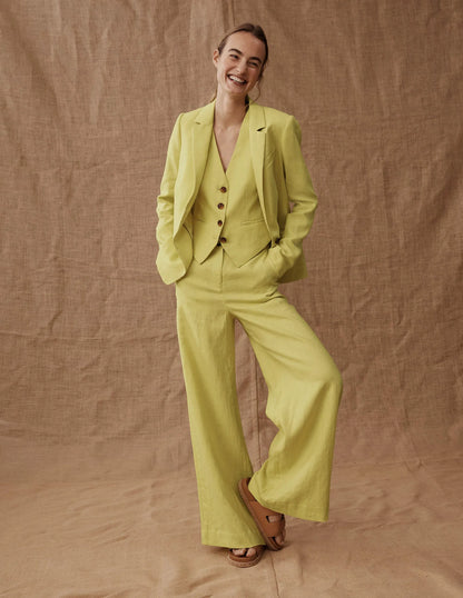 Linen V-Neck Waistcoat-Citrus