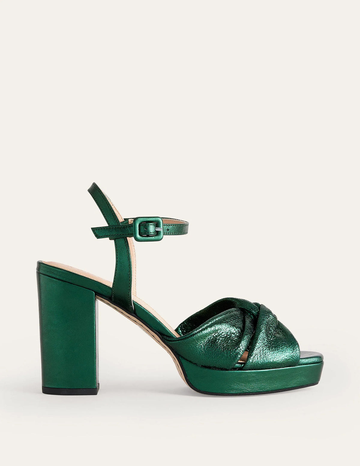 Twist Front Platform Sandals-Winter Green Metallic Leather