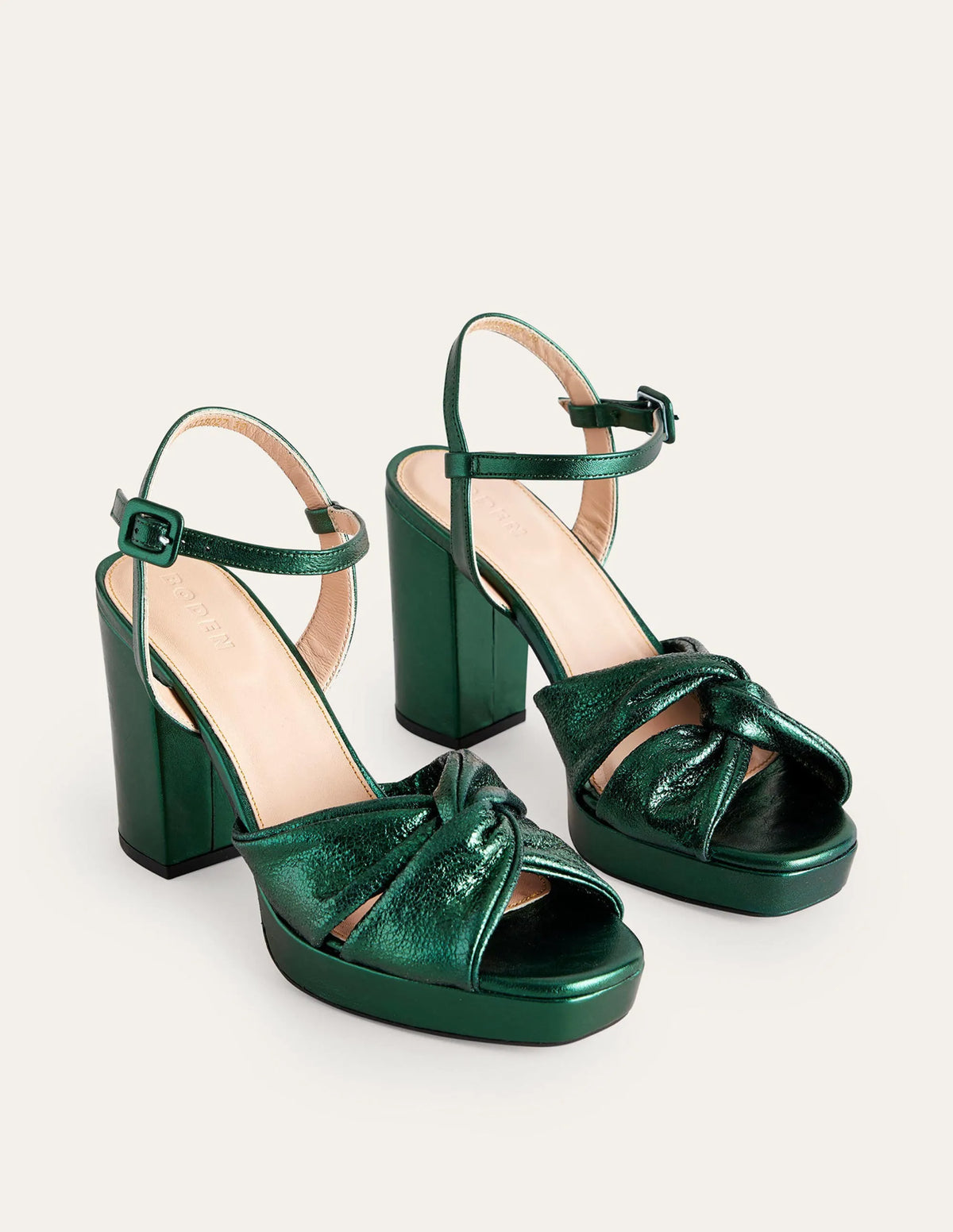 Twist Front Platform Sandals-Winter Green Metallic Leather