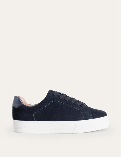 Leather Flatform Sneakers-Navy Suede