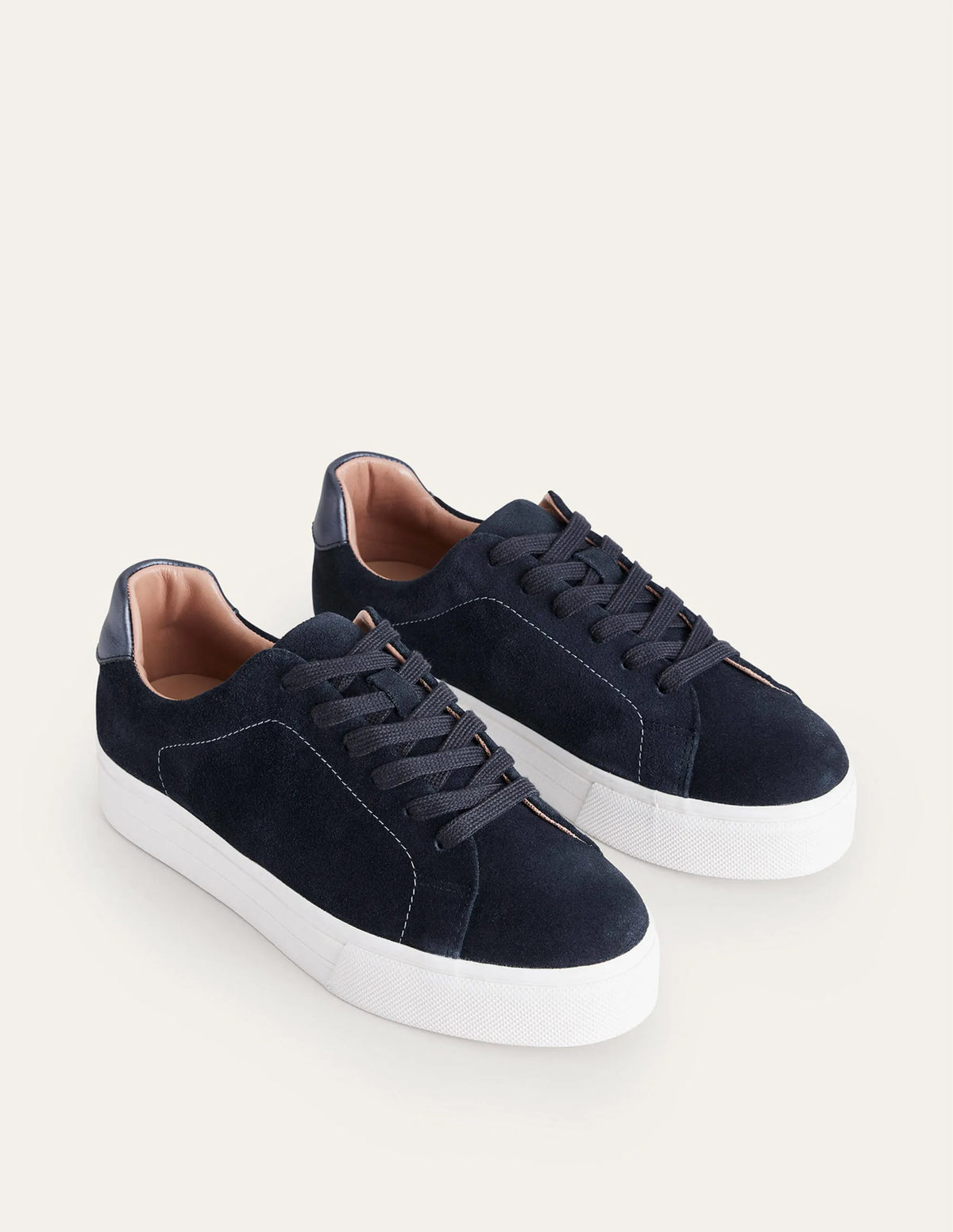 Leather Flatform Sneakers-Navy Suede