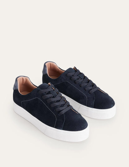 Leather Flatform Sneakers-Navy Suede