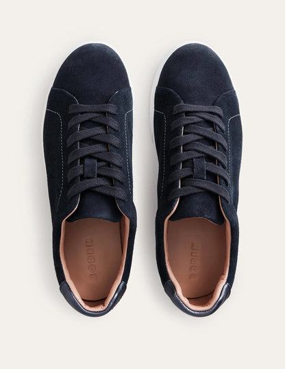 Leather Flatform Sneakers-Navy Suede