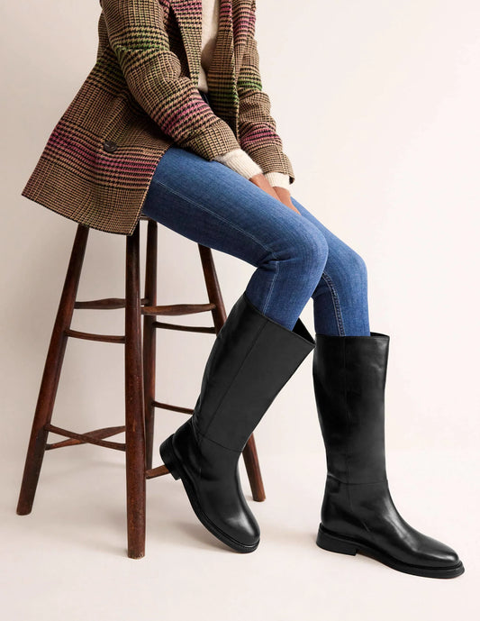 Lottie Leather Riding Boots-Black Leather