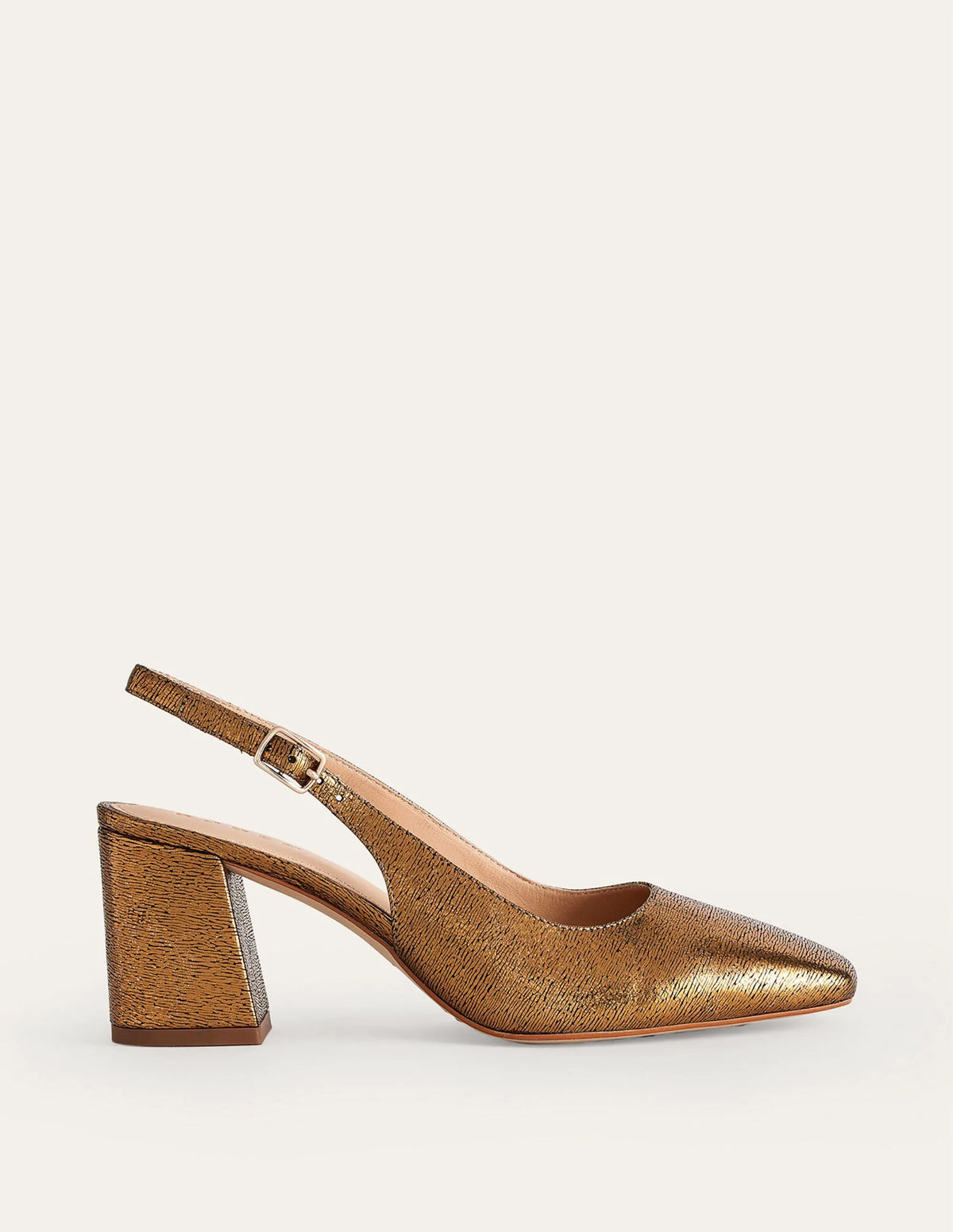 Slingback Mid-Heel Pumps-Gold Metallic Leather