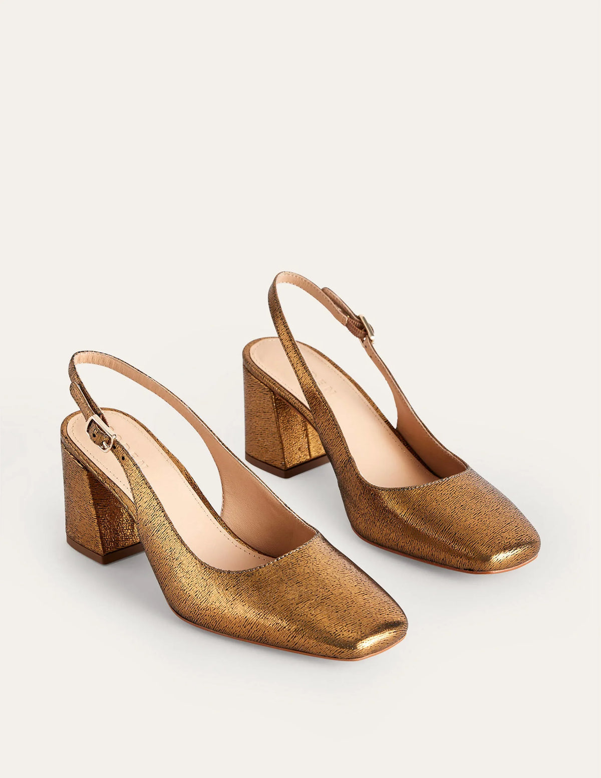 Slingback Mid-Heel Pumps-Gold Metallic Leather