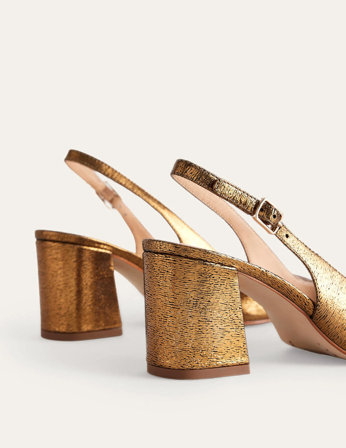 Slingback Mid-Heel Pumps-Gold Metallic Leather