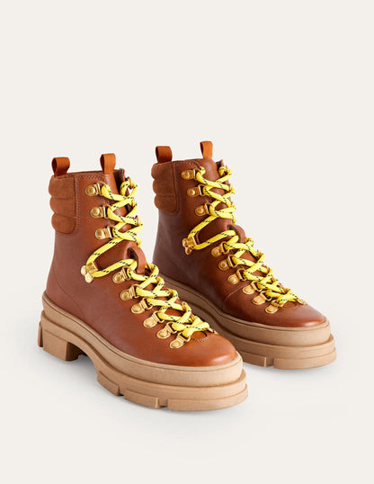 Lace up Hiker Boots-Honey Leather