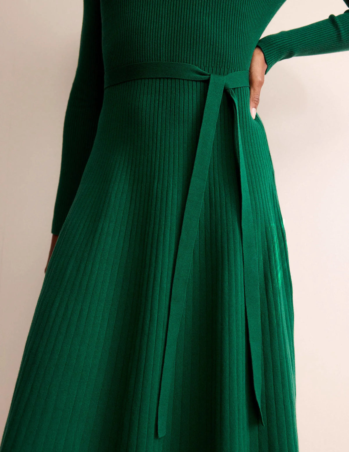 Lola Knitted Midi Dress-Emerald Green