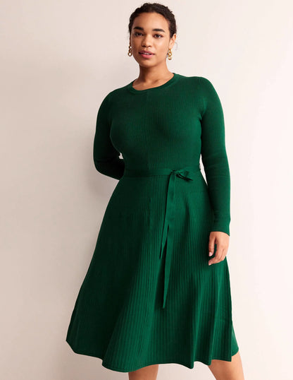 Lola Knitted Midi Dress-Emerald Green