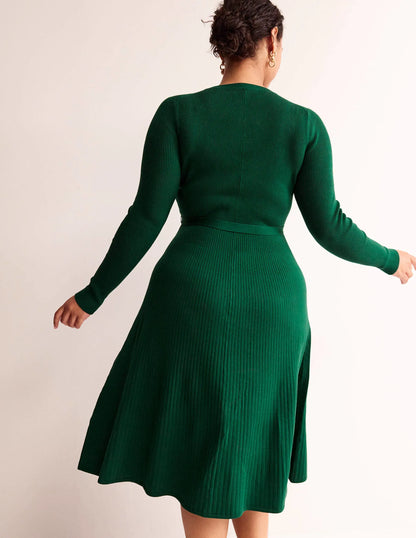 Lola Knitted Midi Dress-Emerald Green