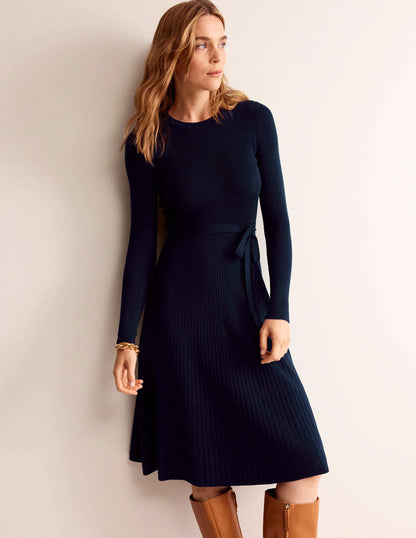 Lola Knitted Midi Dress-Navy