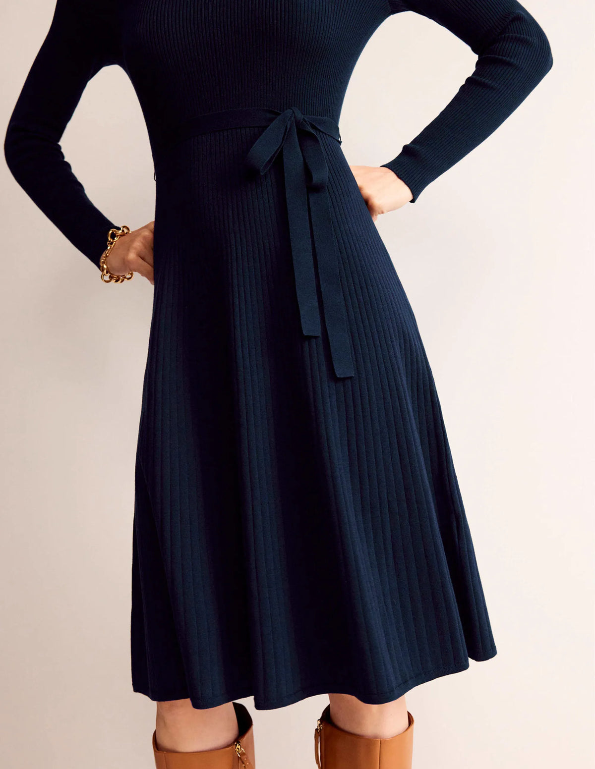 Lola Knitted Midi Dress-Navy