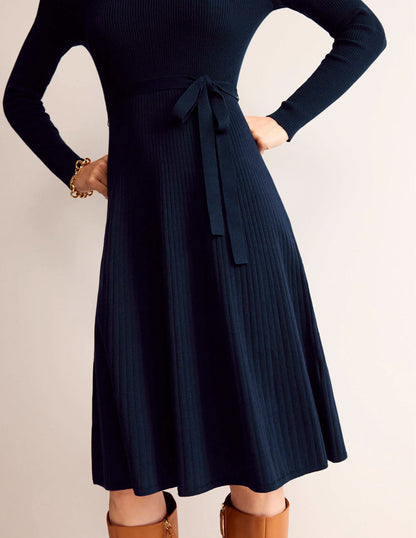 Lola Knitted Midi Dress-Navy