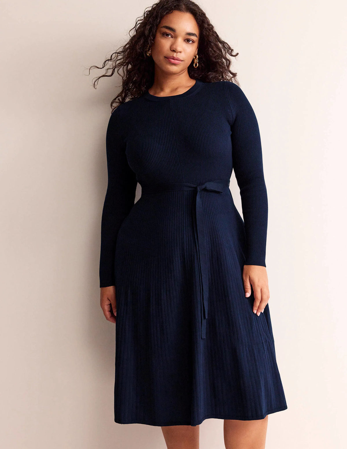 Lola Knitted Midi Dress-Navy