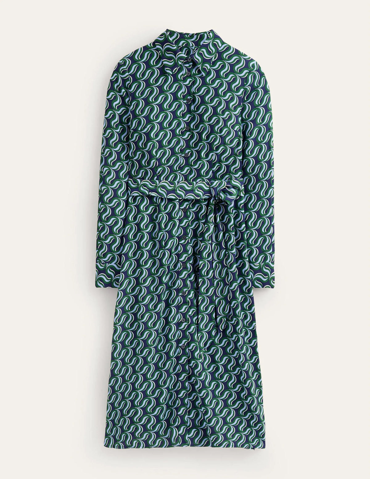 Kate Midi Shirt Dress-Amazon Green, Ribbon Wave