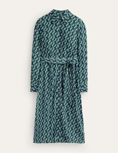 Kate Midi Shirt Dress-Amazon Green, Ribbon Wave