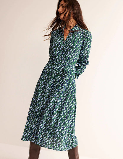 Kate Midi Shirt Dress-Amazon Green, Ribbon Wave