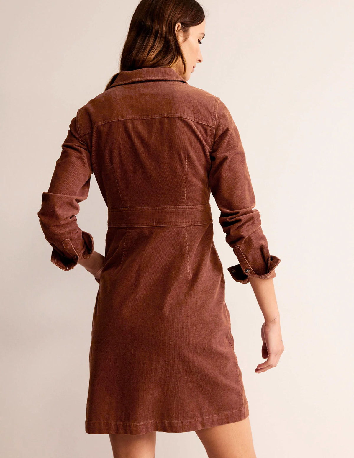 Flora Cord Shirt Dress-Cognac