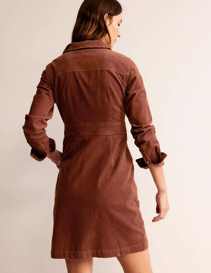 Flora Cord Shirt Dress-Cognac