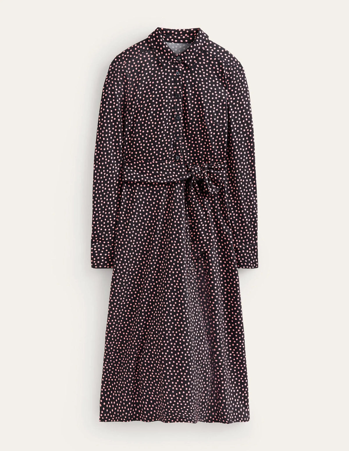 Laura Jersey Midi Shirt Dress-Black, Abstract Dot