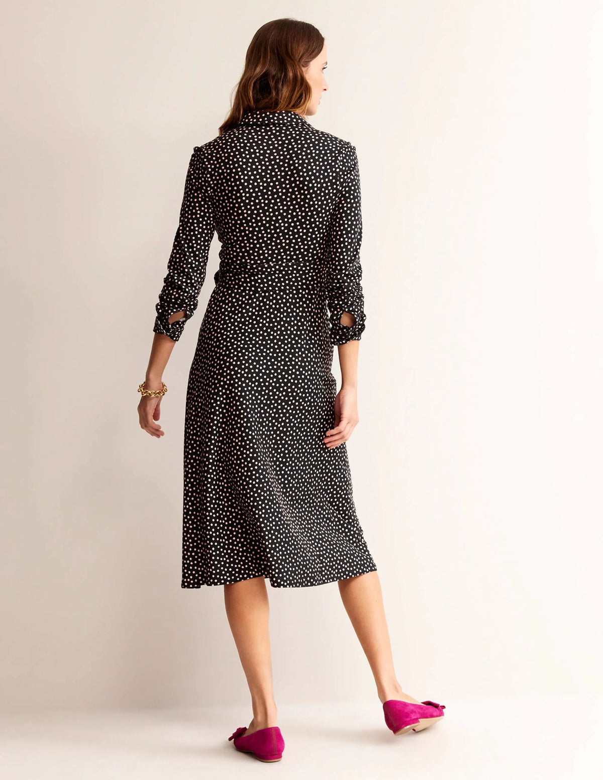 Laura Jersey Midi Shirt Dress-Black, Abstract Dot