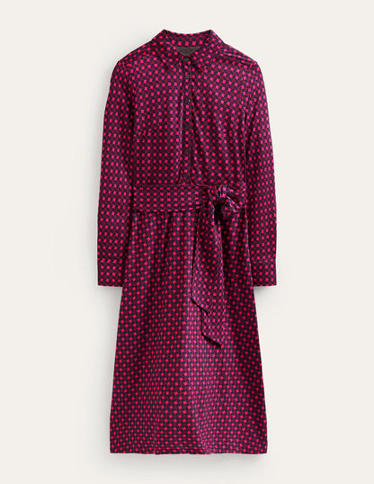 Laura Jersey Midi Shirt Dress-Vibrant Pink, Abstract Diamond