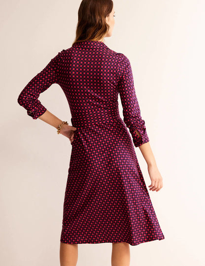 Laura Jersey Midi Shirt Dress-Vibrant Pink, Abstract Diamond