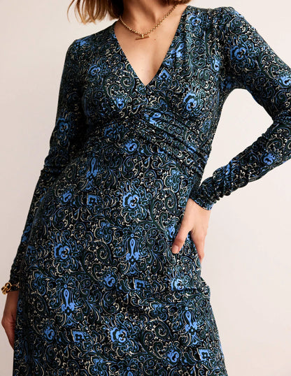 Elodie Empire Midi Dress-Emerald Night, Botanic Terrace