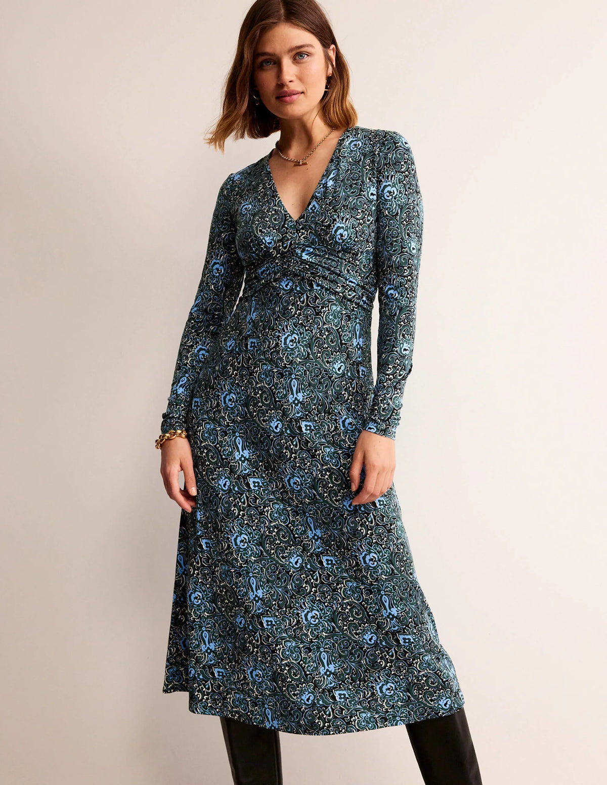 Elodie Empire Midi Dress-Emerald Night, Botanic Terrace