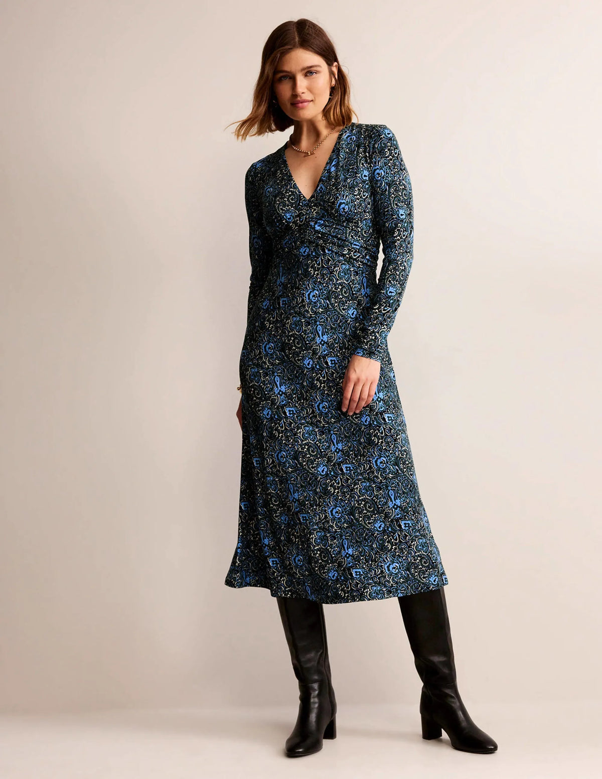 Elodie Empire Midi Dress-Emerald Night, Botanic Terrace
