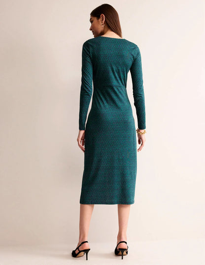 Empire Knot Midi Dress-Emerald Night, Lily Sprig