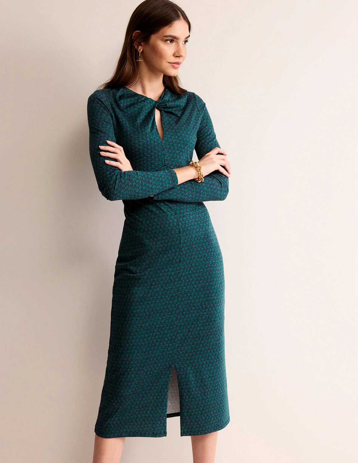 Empire Knot Midi Dress-Emerald Night, Lily Sprig