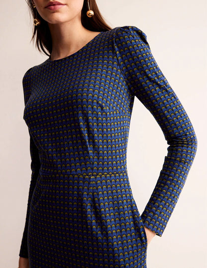 Penelope Jersey Dress-Sapphire Blue, Geo Charm