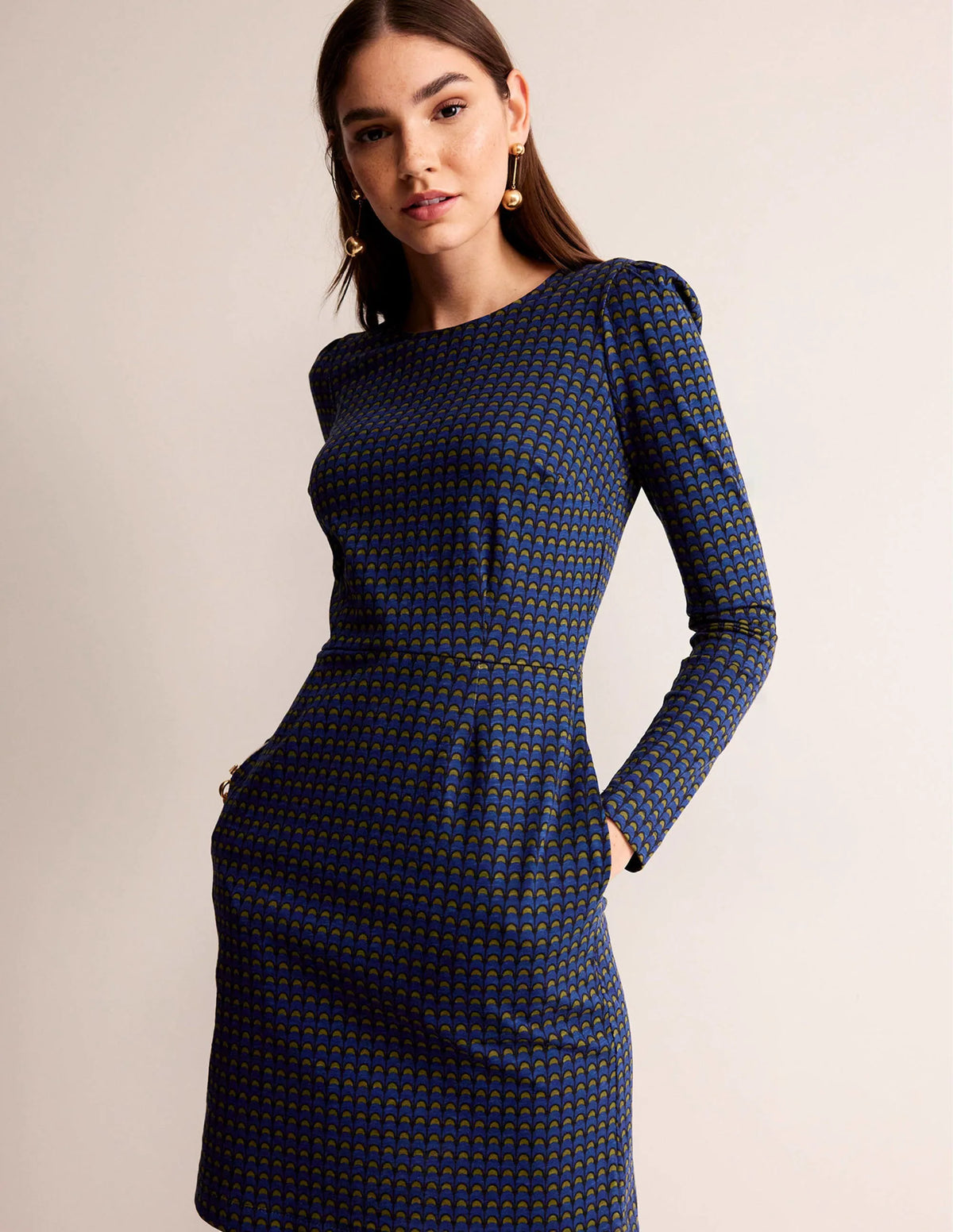 Penelope Jersey Dress-Sapphire Blue, Geo Charm