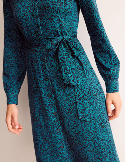 Julia Jersey Shirt Dress-Teal, Pome Sprig