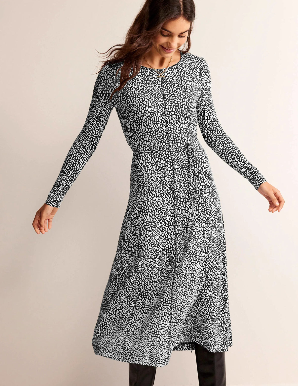 Lucy Jersey Midi Dress-Black, Animal Spot