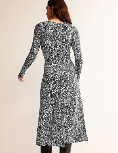 Lucy Jersey Midi Dress-Black, Animal Spot