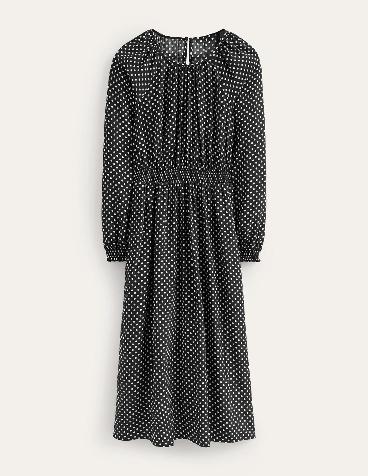 Gather Raglan Midi Dress-Black, Dotty