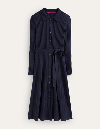 Rachel Knitted Shirt Dress-Dark Blue