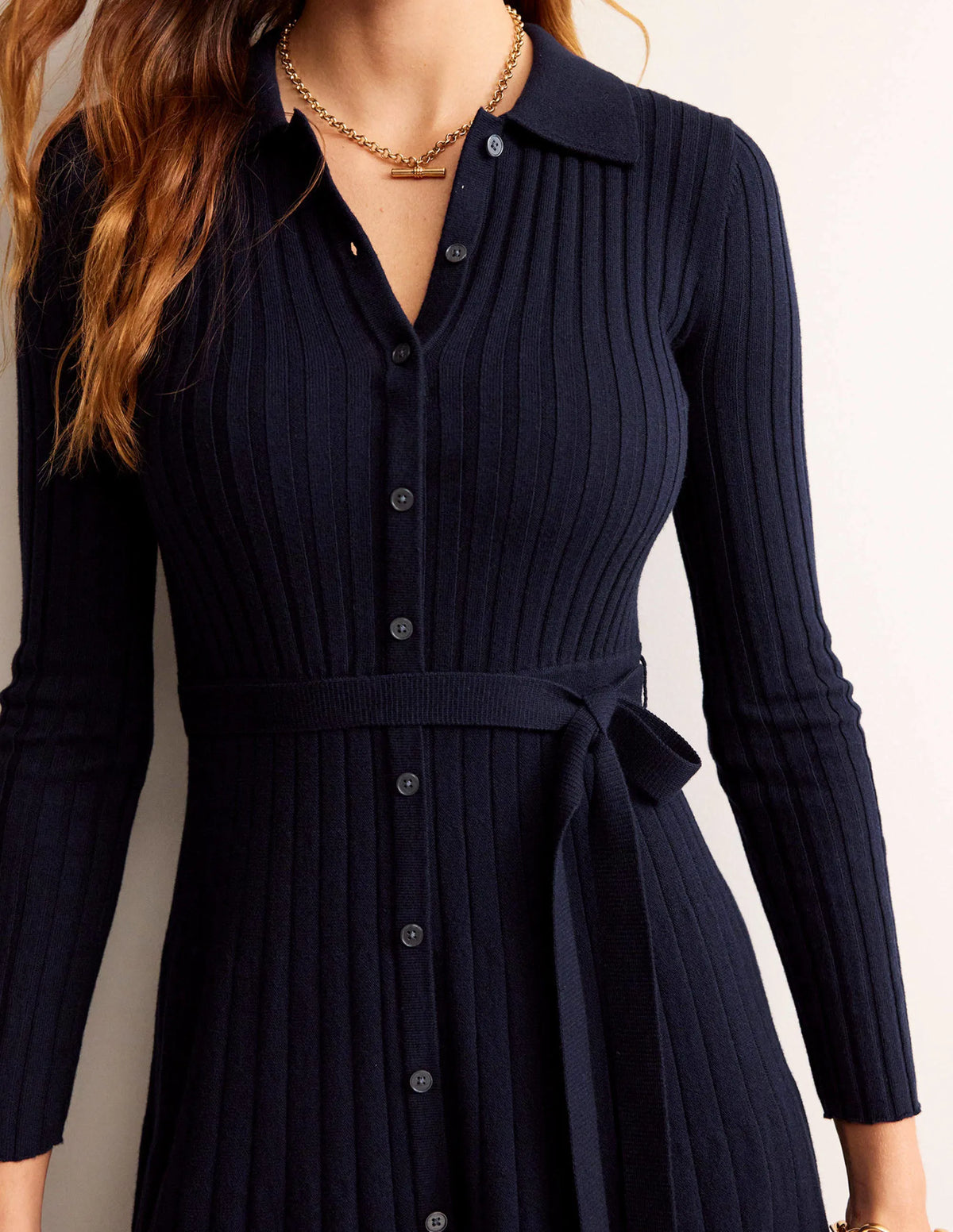 Rachel Knitted Shirt Dress-Dark Blue