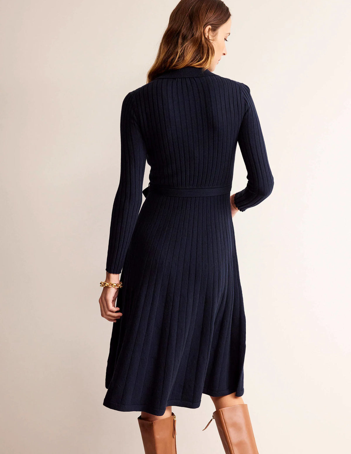 Rachel Knitted Shirt Dress-Dark Blue