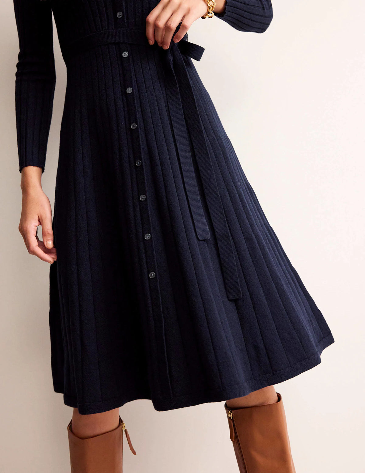 Rachel Knitted Shirt Dress-Dark Blue
