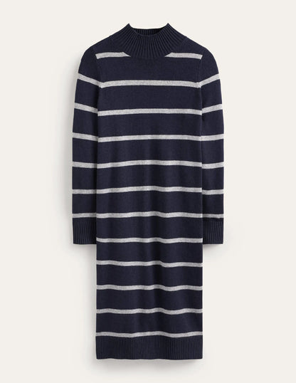 Verity Knitted Dress-Navy and Grey Melange