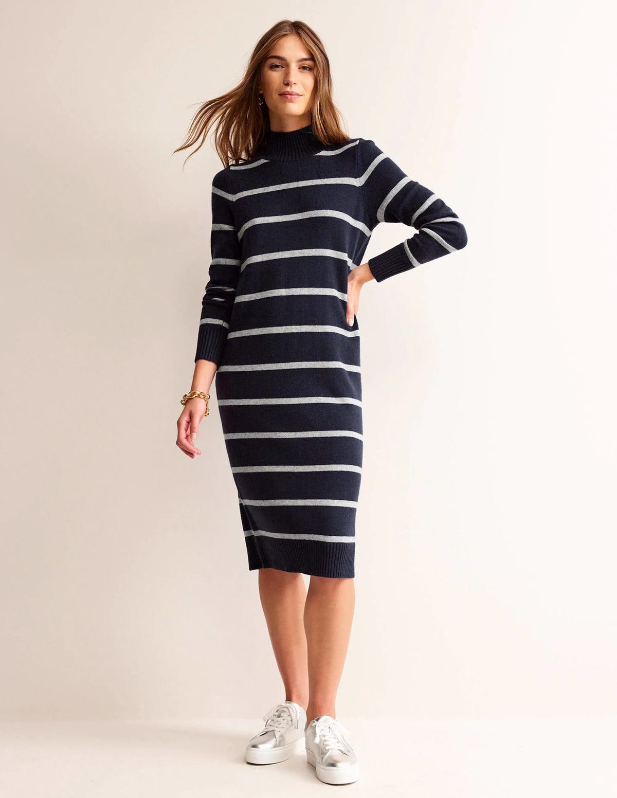 Verity Knitted Dress-Navy and Grey Melange